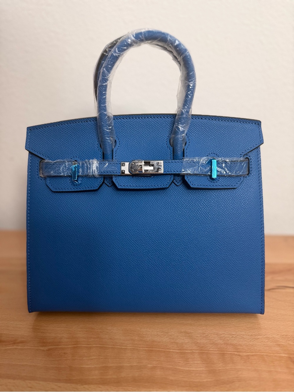 H Birkin 25 Sellier Epsom Bleu Royal PHW semi handmade structured